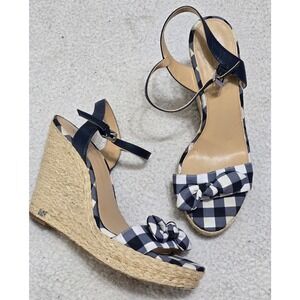 Michael Kors Gingham Espadrille Wedge Sandals Navy White Bow 11M